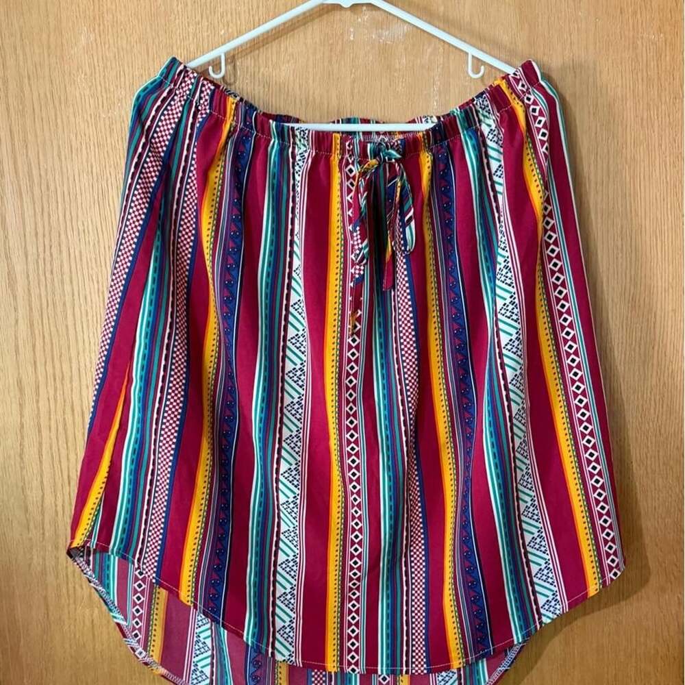 Boho Festival Multicolored Striped Flowy Skirt XXL